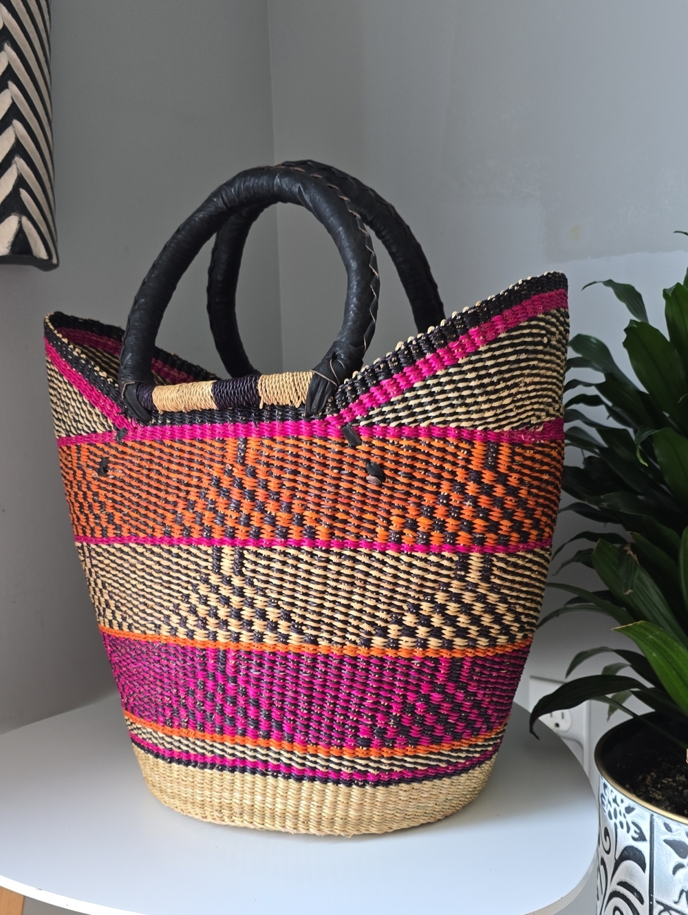108 Handwoven Pink and Orange Storage Basket - Picture 3 of 4